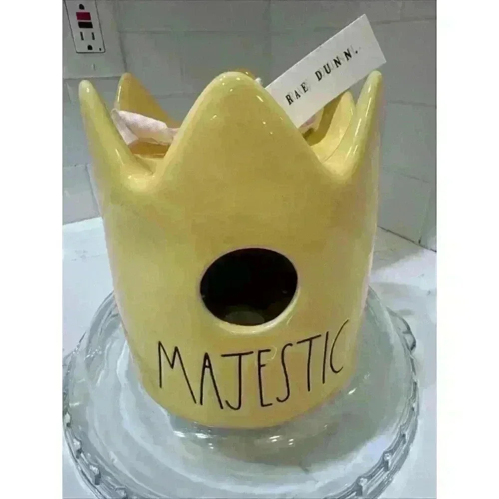 Rae Dunn Majestic Crown Birdhouse Yellow Ceramic New With Tags